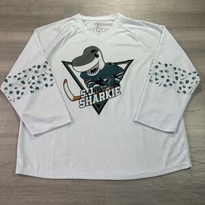 San Jose Sharks Shirt Mens Medium White NHL Hockey SJ Sharkie Mascot Tee SGA